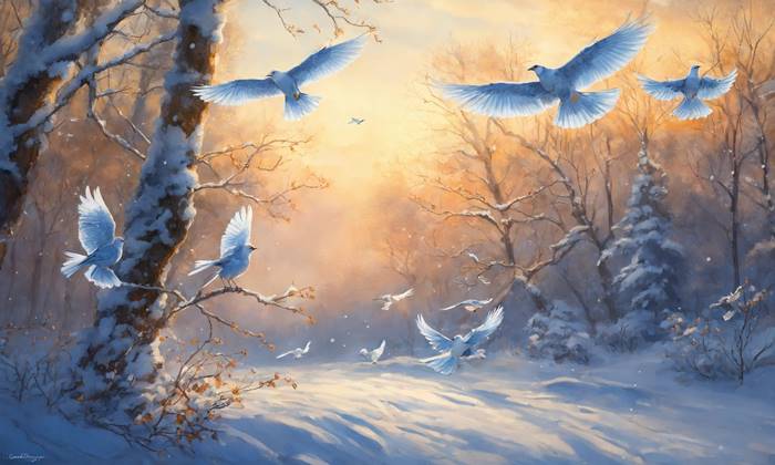 Белоснежные голуби в январе