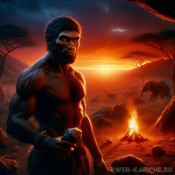Иллюстрация с предком человека Homo erectus