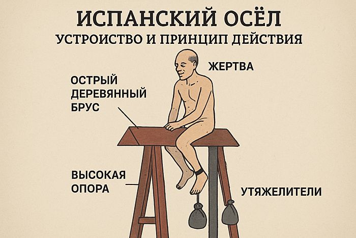 Инфографика: устройство испанского осла с подписанными элементами