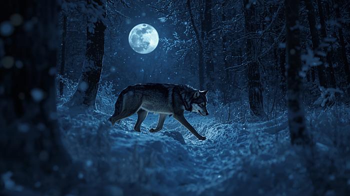 Волк в зимнем лесу