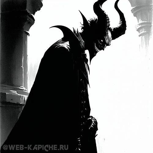 Демон чёрно-белый арт